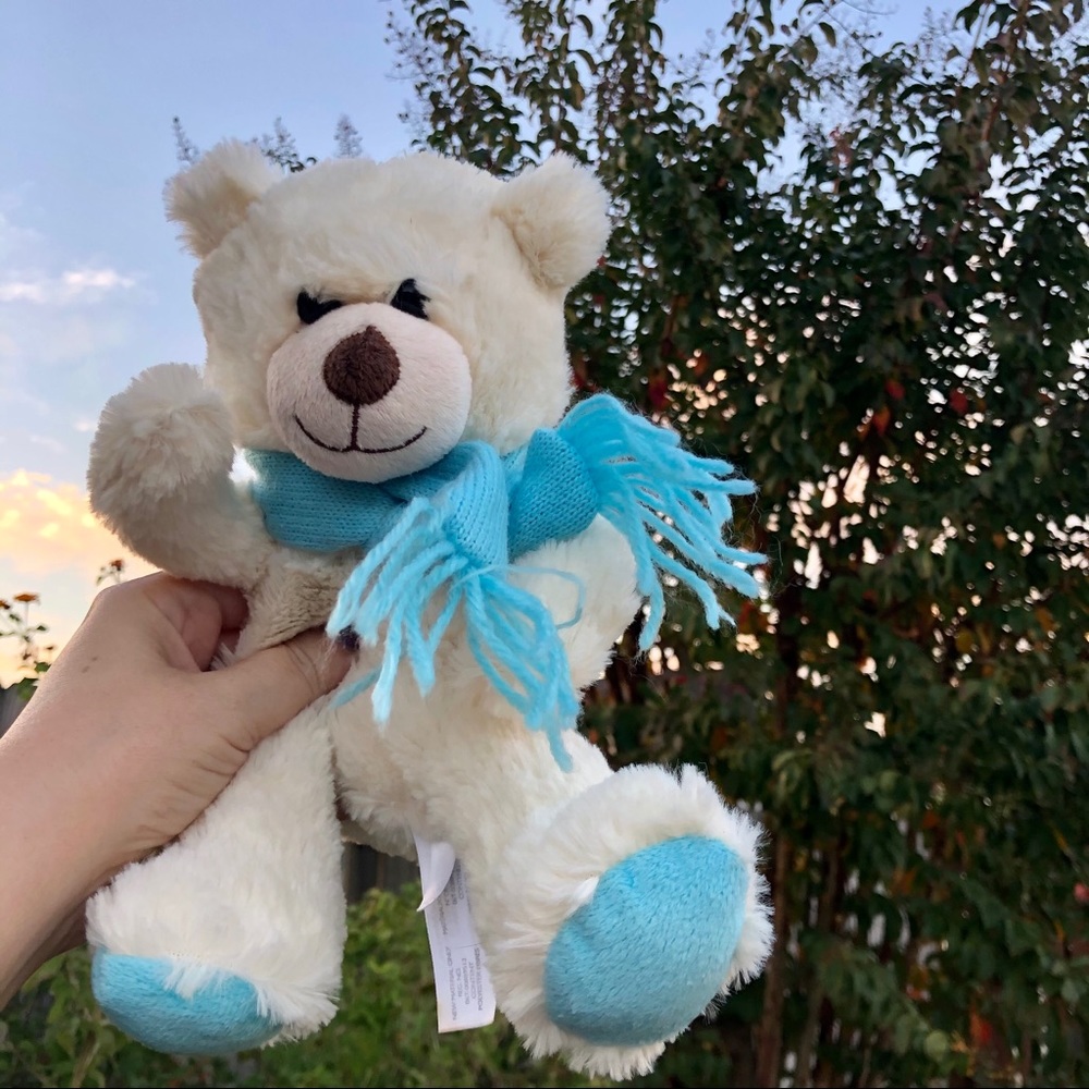 Animal Adventure Plush Stuffed Animal White Bear Blue Scarf